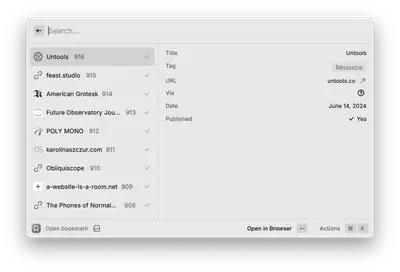 My custom Raycast extension that I use to managea draft bookmarks.